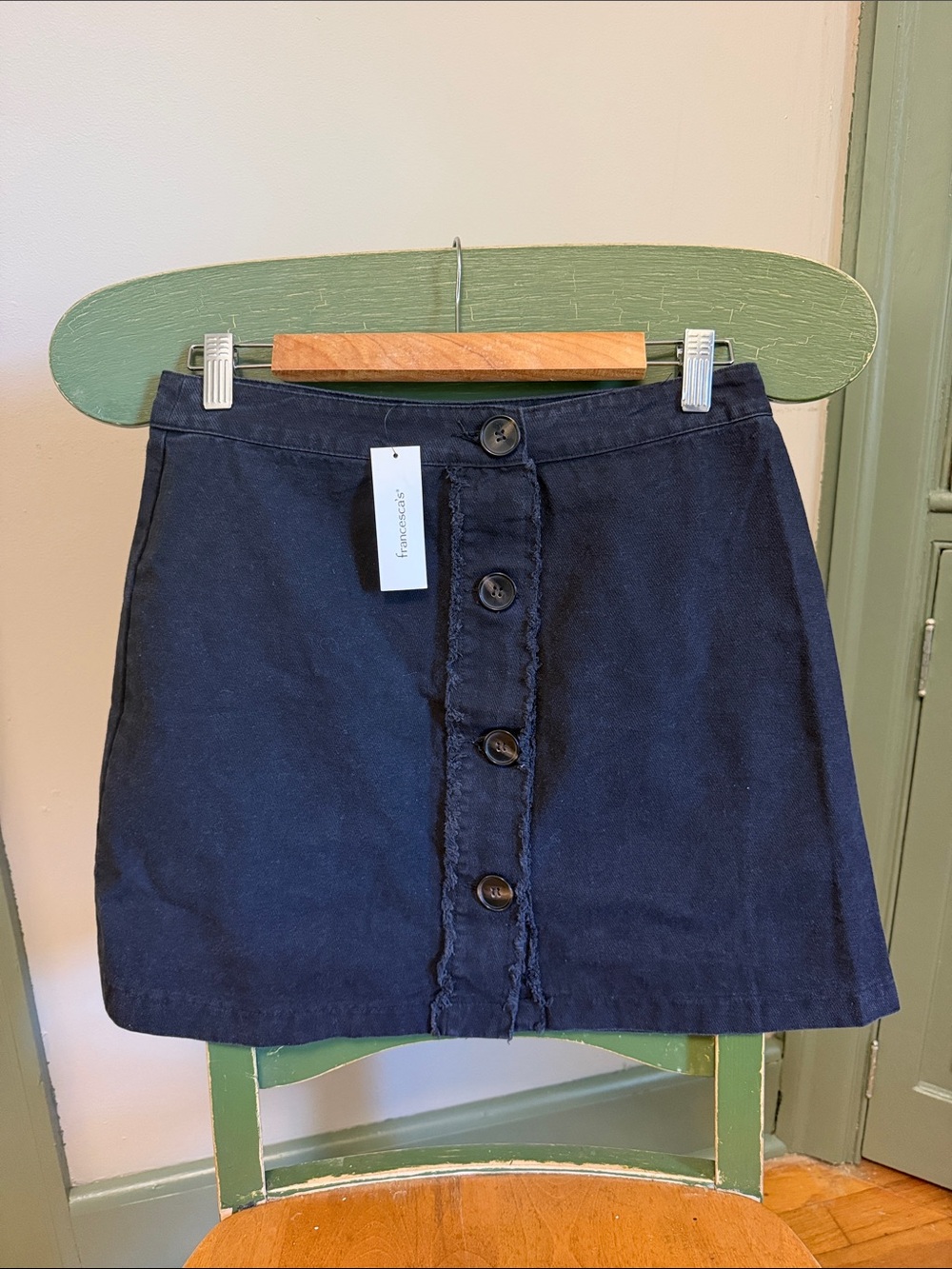 Francesca's Collections Navy Button-Front Mini Skirt